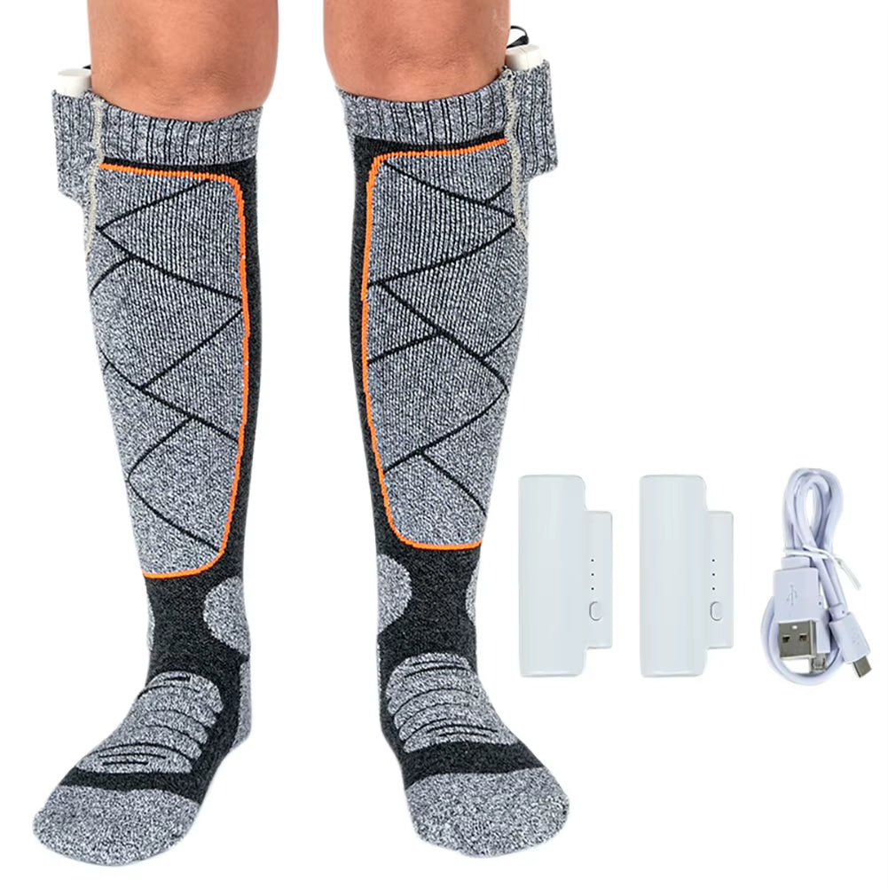 Electric Heated Socks 3Mode Adjustable Winter Warm Socks Winter Anti-Cold Thermal Skiing Long Sock Foot Warmer for Hiking Skiing